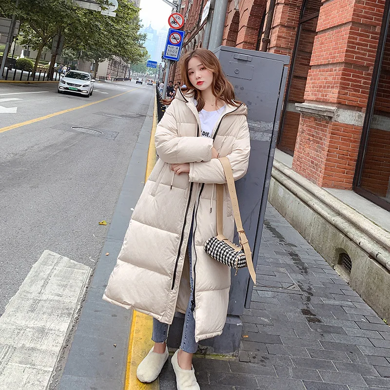 Winter New Style Korean-style Slimming Slim Fit Drawstring Cotton Coat Women's Long over-the-Knee Thick Warm Coat Fashion W