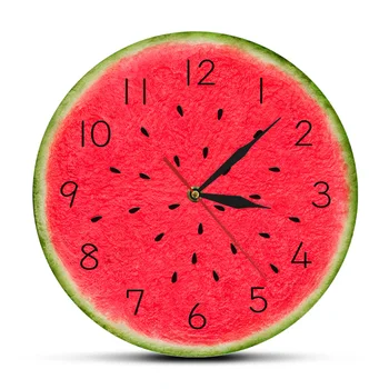 

Summer Season Watermelon Modern Wall Clock Tropical Fruit Kitchen Wall Art Slient Quartz Round Wall Clock