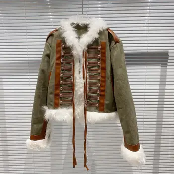 

2020 New Style Lamb Wool Collar With Ribs Button Small Fragrant Style With Cotton Jacket And Suede Coat