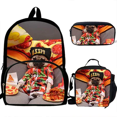 Милая собака ест пиццы печати рюкзаки дети Bookbag школьная сумка для мальчиков Mochila девушки ежедневно плечо Luch Сумка Набор Карандаш кривое тело - Цвет: H1010