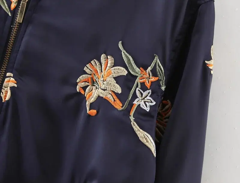 Женское платье, стиль, бейсбольная куртка, стоячий воротник, длинный рукав, маленький цветок, вышивка, флип, два кармана, куртка для женщин
