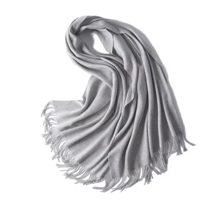 Light Gray Чистый кашемировый шарф для женщин, зимний Пашмина, осенняя теплая шаль, мягкий шерстяной шарф, Женская плотная накидка-одеяло - Цвет: Light Gray