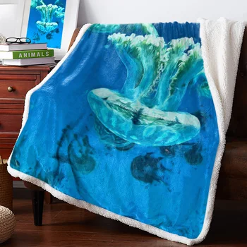 

BIGHOUSES Throw Blanket Marine Animal Jellyfish Blue Fleece Blankets Personalized Blankets Bedclothes