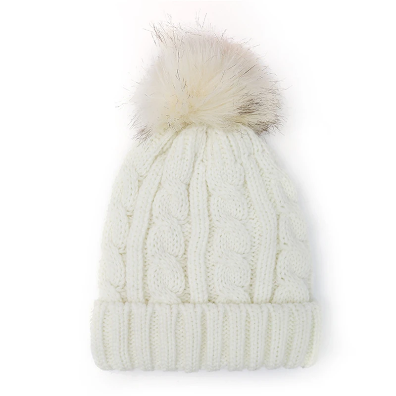 Solid Color Winter knitted Beanies Hats Women Pompom Beanie Skullies Hat Female Gorros