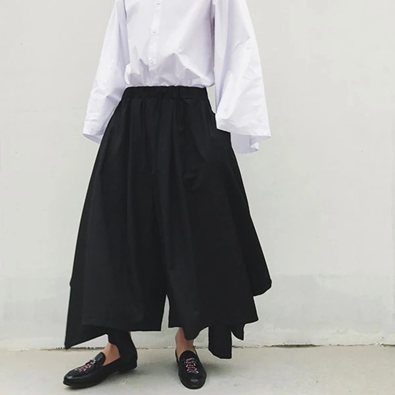 Men's trousers spring/summer super loose culottes nine minute trousers bell-bottom casual for men large black