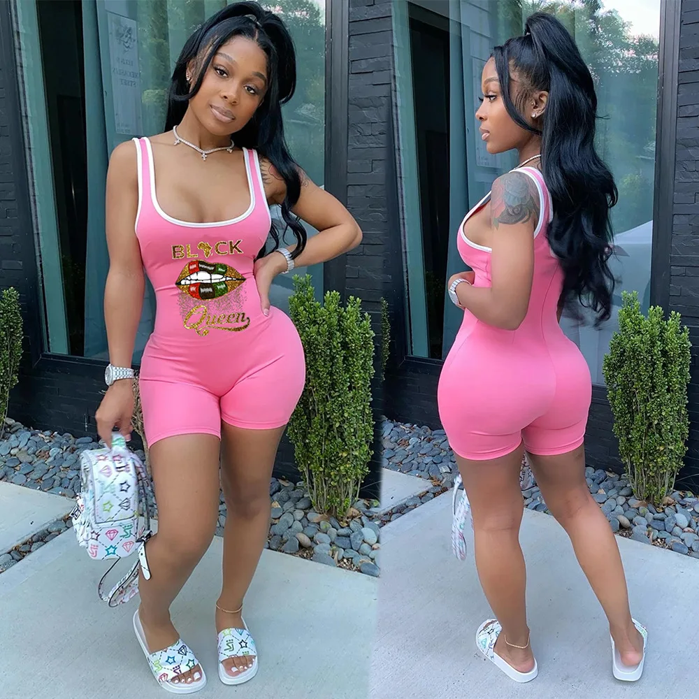 Echoine 2020 Summer Women BLACK Queen Letter Lips Print Sleeveless bodycon sleeveless tank bodysuit playsuit one piece romper Echoine 2020 Summer Women BLACK Queen Letter Lips Print Sleeveless bodycon sleeveless tank bodysuit playsuit one piece romper