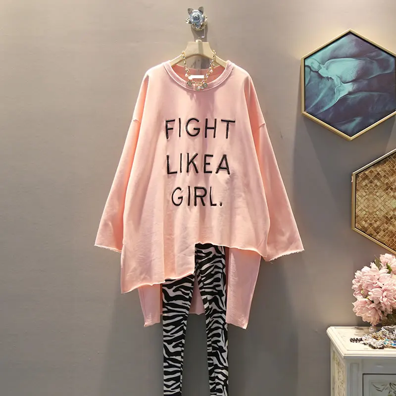 pink WLD2558 XITAO/футболка с вышитыми буквами, необычная Женская модная новинка года, Осенний пуловер, элегантный маленький свежий Повседневный Топ WLD2558 - Цвет: pink WLD2558