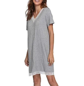 

2020 New V-neck Nightdress Women Modal Sleepwear Soft Nightgown Bathrobe Casual Lace Patchwork Intimate Lingerie Home Clothes