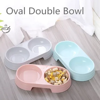 

New Macarone Double Pet Bowl Plastic Puppy Cat Food Water Drinking Dish Feeder Cat Puppy Feeding Supplies Small Dog Accessories