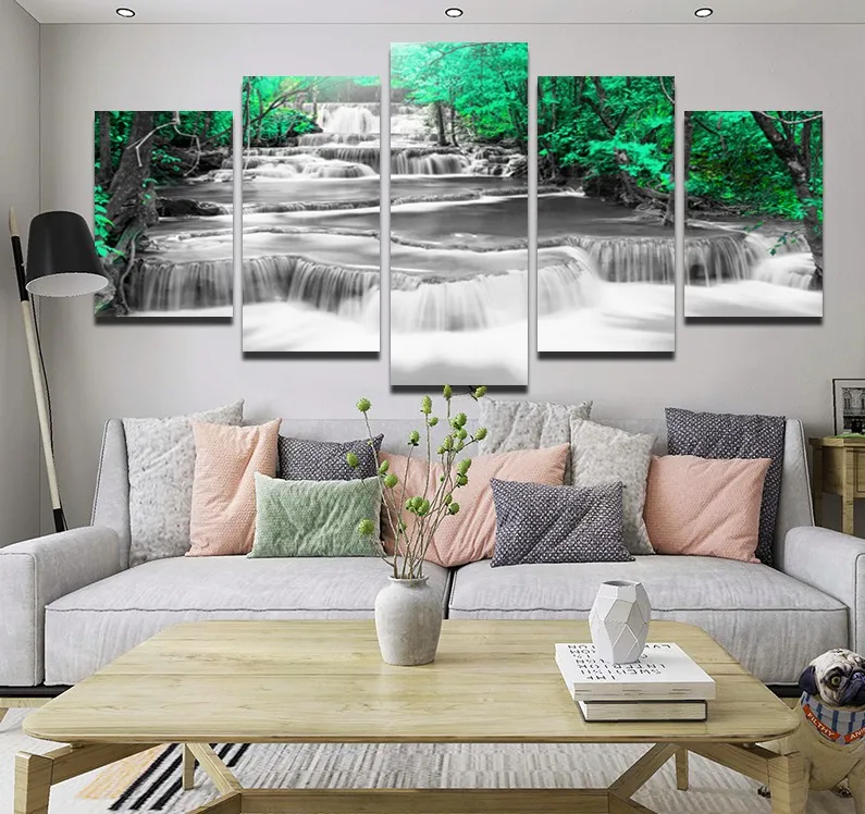 

Hd Printed Canvas Painting Art Poster Forest Creek Scenery Painting and Printmaking Home Decoration Mural 5 Pieces/set Frameless