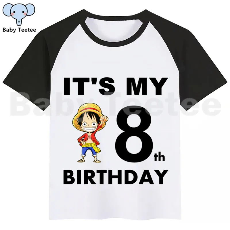 Цельный LUFFY мультфильм футболка «С Днем Рождения» Happy футболка «С Днем Рождения» с принтом забавные детские футболки, футболка для мальчиков и девочек, Рубашка с короткими рукавами футболка «С Днем Рождения» - Цвет: BlackH