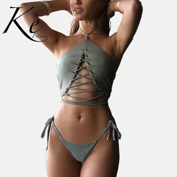 

KE swimwear bikini woman women fashion 2019 new top 2 pieces sexy tamblr green red blue yellow swimsuit summer hot