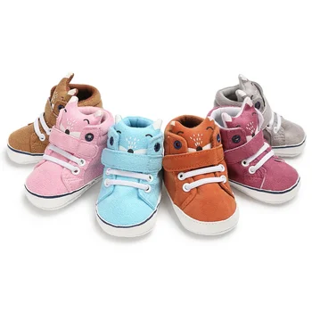 

Baby Shoes Girl Boy Infant Sneaker Canvas Cotton Cute Fox Head Multicolor Lace-up Toddler Crib First Walkers baby moccasins