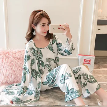 

Autumn Ladies Pijamas Women 3 Pieces Pajamas Sets Satin Silk Sleepwear Pijama Home Wear Female Pyjamas Set Top Robe Pants
