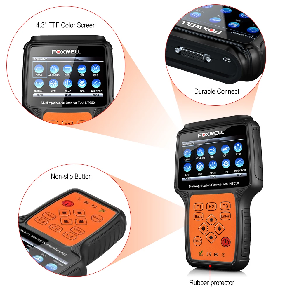 FOXWELL NT650 OBD2 автомобильный сканер ABS подушка безопасности SAS DPF инжектор кодирования EPB сброс масла ODB2 Бортовая Диагностика машины Инструмент OBD2 сканер