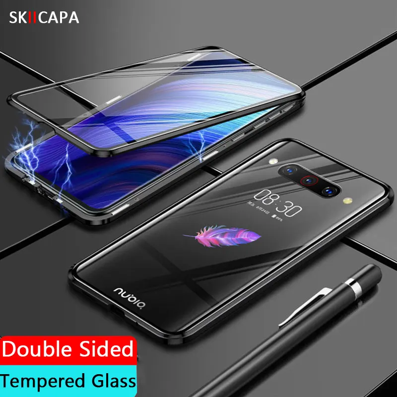 Магнитный адсорбционный чехол для телефона zte AXON 10 Pro, двухсторонний стеклянный металлический бампер, чехол для zte Z20 Z10 AXON 10, задняя крышка - Цвет: Black