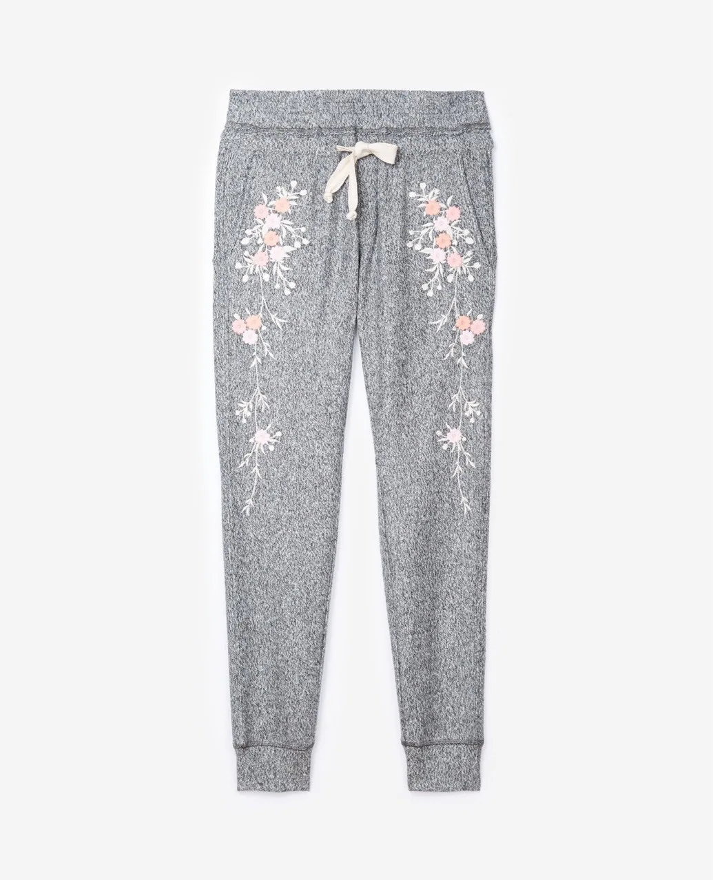 Women Pants Elastic Sanding Cloth Embroidery Elasticated Waist Sports Casual Pants