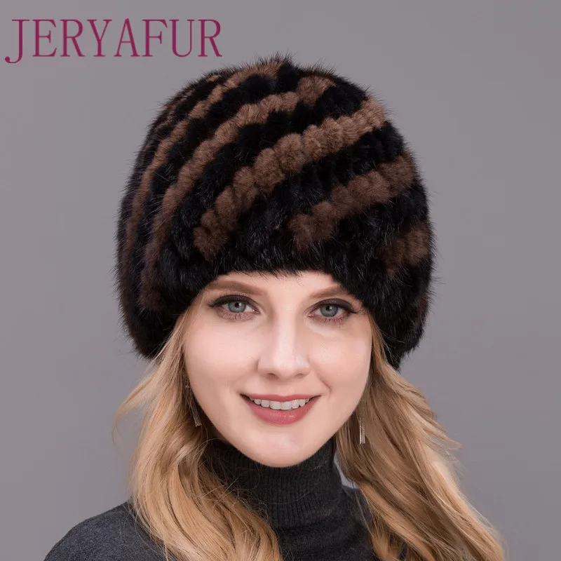 JINBAOSEN neue dicke weibliche hut heiverkauf real nerz hut ananas stil damen зимний потрепанный вассер хижина mit fuchs fell