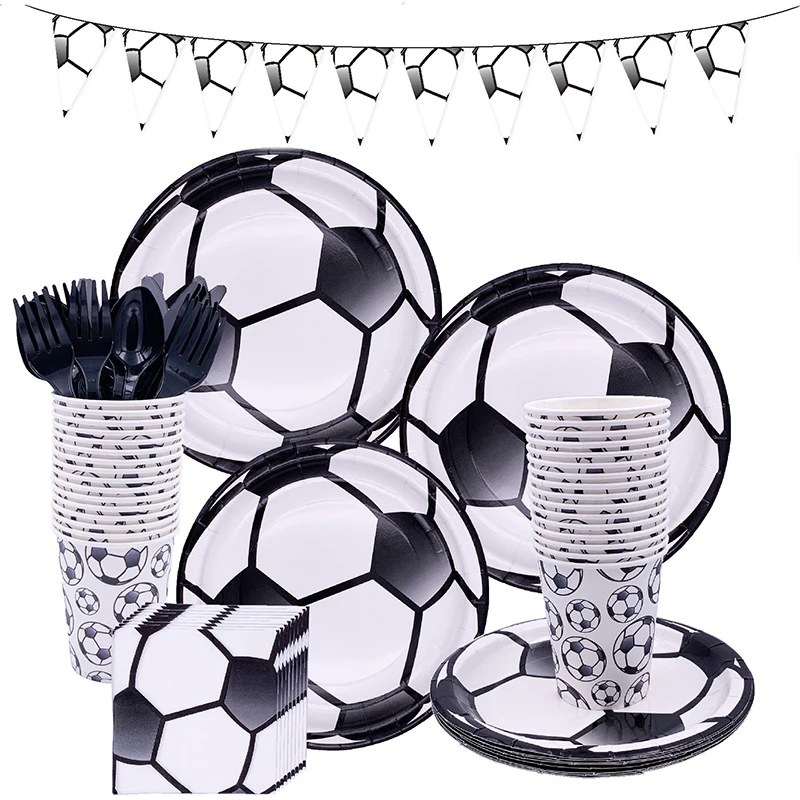 

Black White Football Soccer Theme Party Decoration Disposable Tableware Paper Cup Plate Napkins Hat Kids Birthday Party Supplies