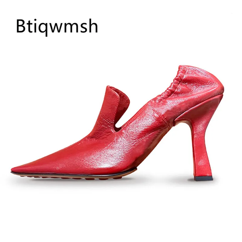 

2020 Newest High Heels Shoes Woman Square Toe Black Red Kid Real Leather Strange Heels Pumps Women Fashion Dress Shoes