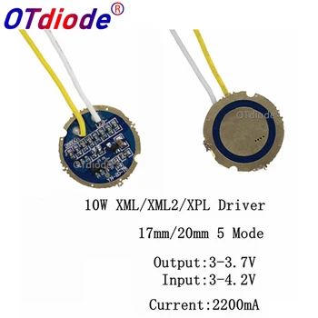 Cree XML LED 이미터용 LED 드라이버, Cree XML LED xml2 LED T6 U2 드라이버, 17mm, 20mm, 2.7-4.2V 2-2.2A, 5 모드, 1 모드, 1 개, 10 개