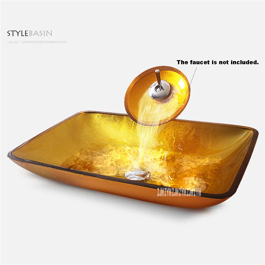 Above Counter Basin Household Hotel Washing Basin Bowl Automobile Front Grade Toughened Glass Rectangle Artistic Sink Bathroom - Цвет: A gold