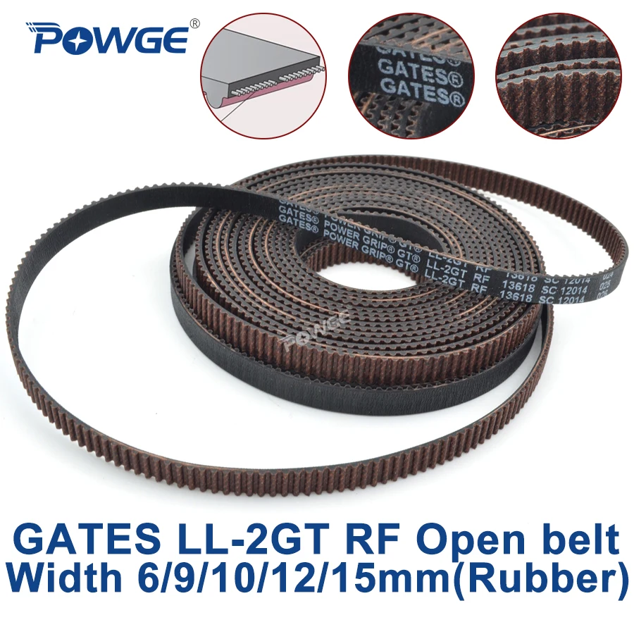 

POWGE GT2 LL-2GT RF 2GT Open Synchronous Timing Belt Width 6/9/10/12/15mm Rubber Low Dust Low Vibration VORON Gates 3D printer