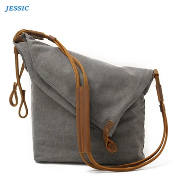 

JESSIC Women Messenger Bags Female Leather Trimmed Canvas Shoulder Bag Ladies Crossbody Bags For Small Bucket Designer Handbags