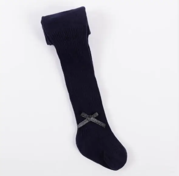 Navy blue Весенне-осенние хлопковые колготки с двойной иглой для малышей, детские носки с бантиком для ползания - Цвет: Navy blue