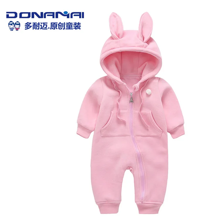 Pink bunny Одежда для мальчиков от 6 до 24 месяцев зимняя хлопковая плотная одежда для маленьких девочек джинсы с длинными рукавами верхняя одежда - Цвет: Pink bunny