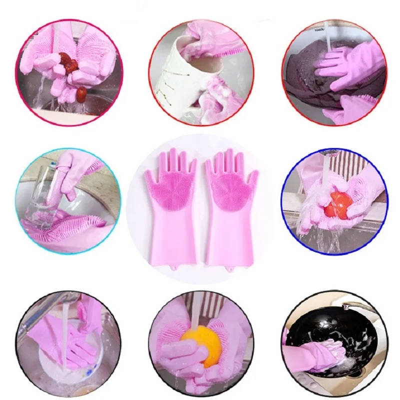 1 пара волшебных силиконовых перчаток для мытья посуды, кухонные водонепроницаемые щетки для уборки по дому, миска, пищевая щетка для домашнего хозяйства