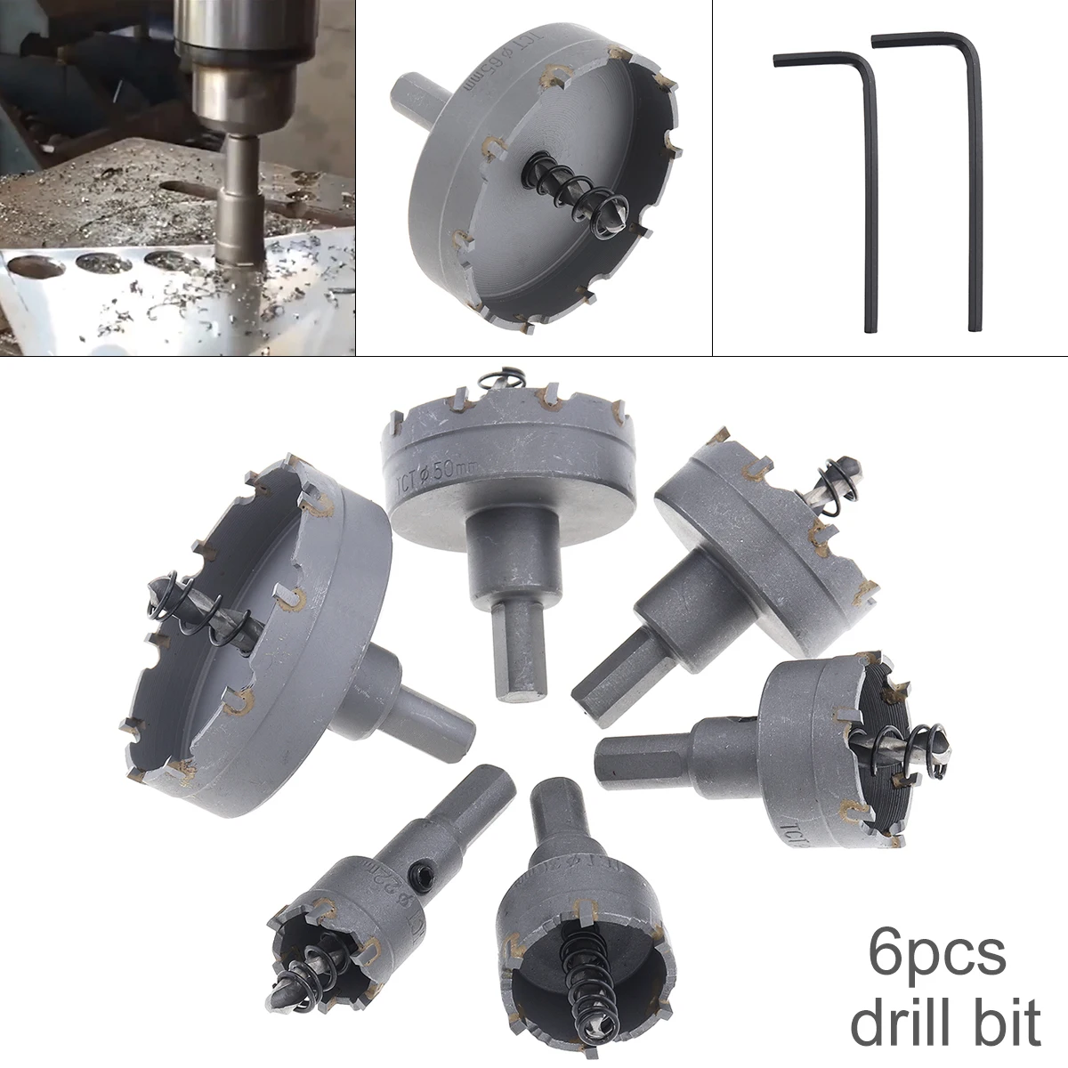 6Pcs HSS Carbide Tip Drill Bit Hole Saw Cutter Set Metal Tungsten Steel 