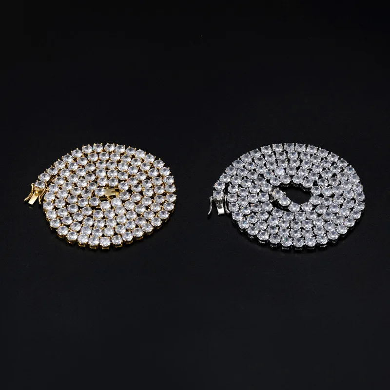 Bling 1 Row 4mm 5mm 6mmTennis Chain Zircon Necklace Hip Hop Jewelry Gold Color Copper Material Men Rock Link 18inch 20inch
