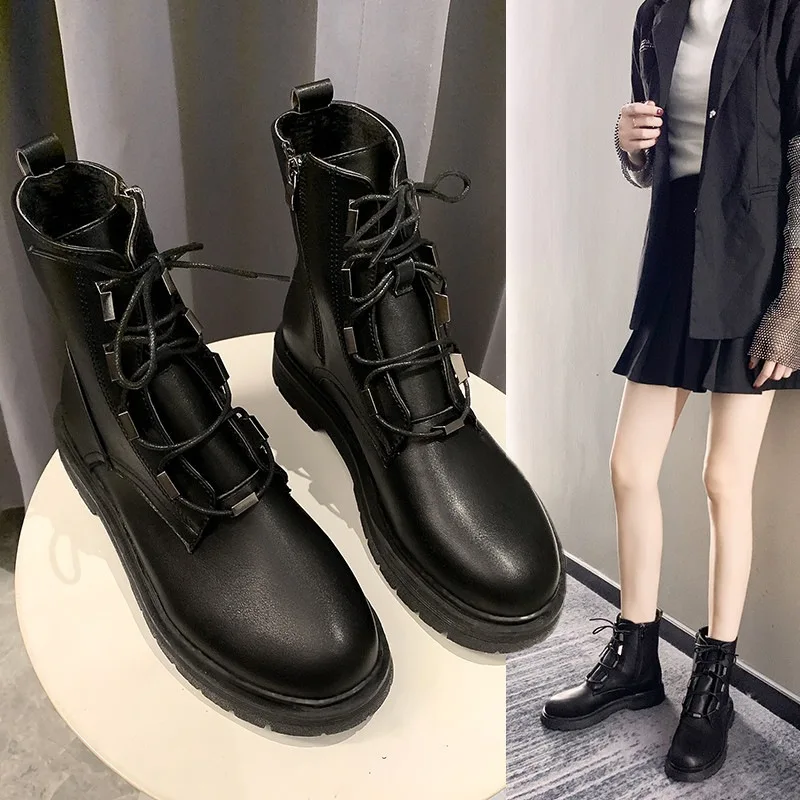 

Shoes Lace-up 2019 Trendy Shoes Autumn & Winter Martin Boots Women's British-Style Handsome Children Thick Bottomed round-Toe Bo