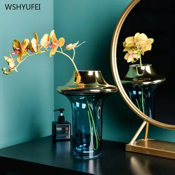 

Nordic two-color glass vase high blue model room soft ornament decoration flower arrangement water culture fresh cut flower