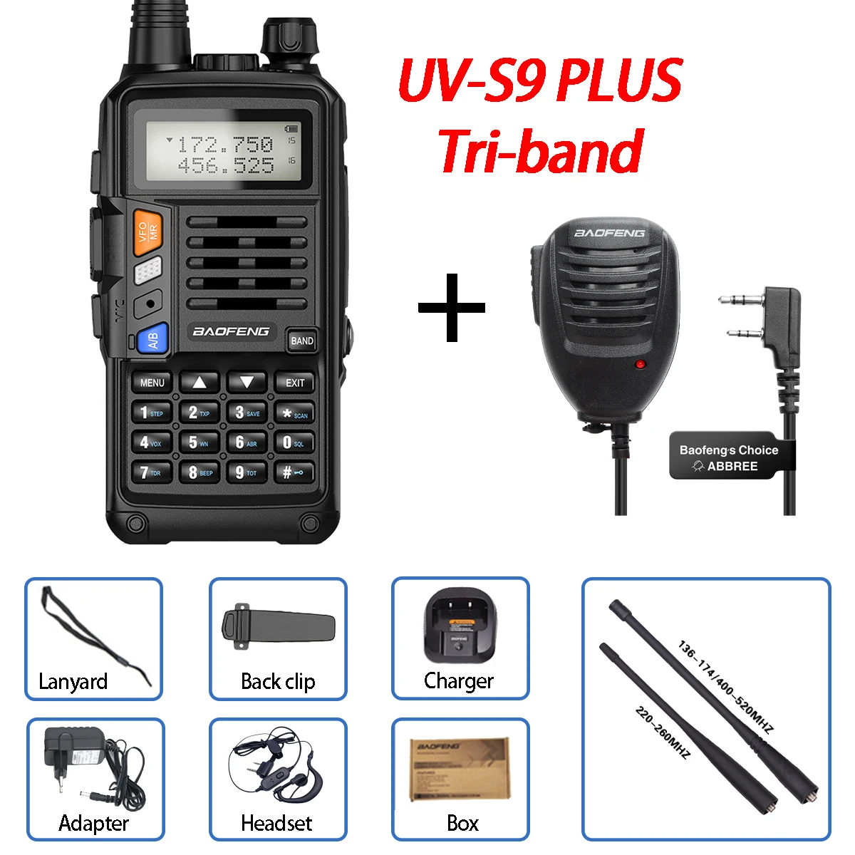 wireless walkie talkie Baofeng UVS9 PLUS Tri-Band Two Way Radio 200-260MHz 10W Powerful Portable Ham Radio Usb Charger Transceiver Upgrade UV 5R Radio rechargeable walkie talkies Walkie Talkie