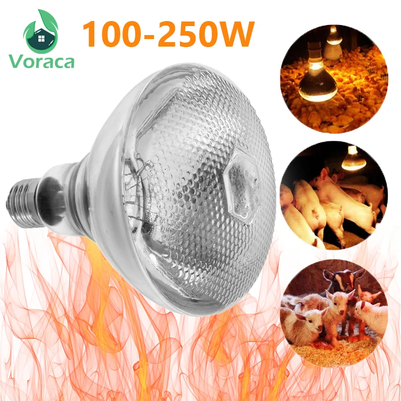 Luz térmica de calefacción de 175-250W, rayo infrarrojo rojo cálido, granja, cría de cerdos, onda corta, aves de corral, escotilla, hucha, 110-220V