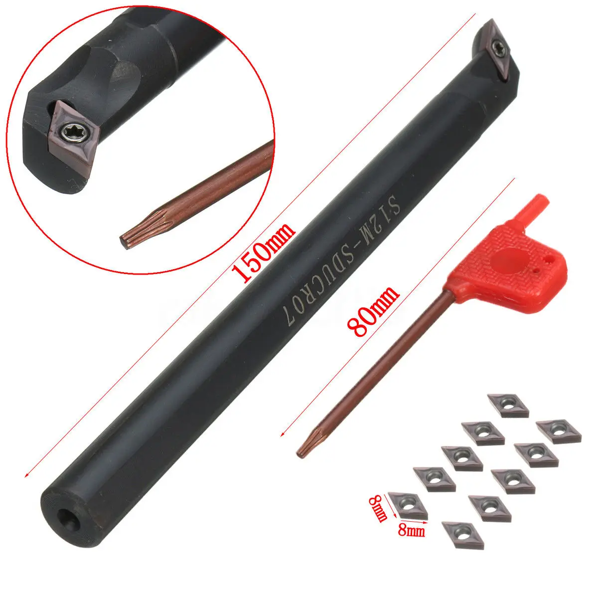 

S12M-SDUCR07 12mm Lathe Boring Bar Turning Tool Holder + DCMT0702 Carbide Insert