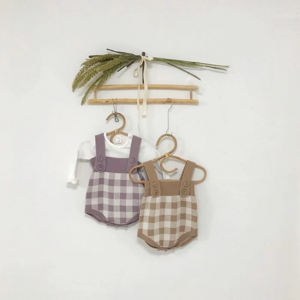 New Style Girls Boys Knitted Plaid Romper Autumn Winter Kids Jumpsuit Baby Girl Clothes 6-24 Month