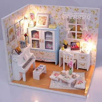 

1set Wooden Furniture Model Puzzles with Dustproof Cover Assembly Miniature House Building Model Kit Jigsaw Toy