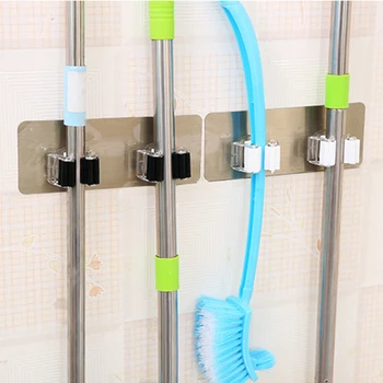 

Traceless Mop Storage Rack Wall Mounted Mop Hooks Mop Umbrella Broom Durable Hole-Free Sticky Hook Rack Clip For Kitchen