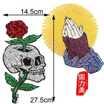 

10pc big size PUNK Skull head big size with flying wing glue ironing on patch