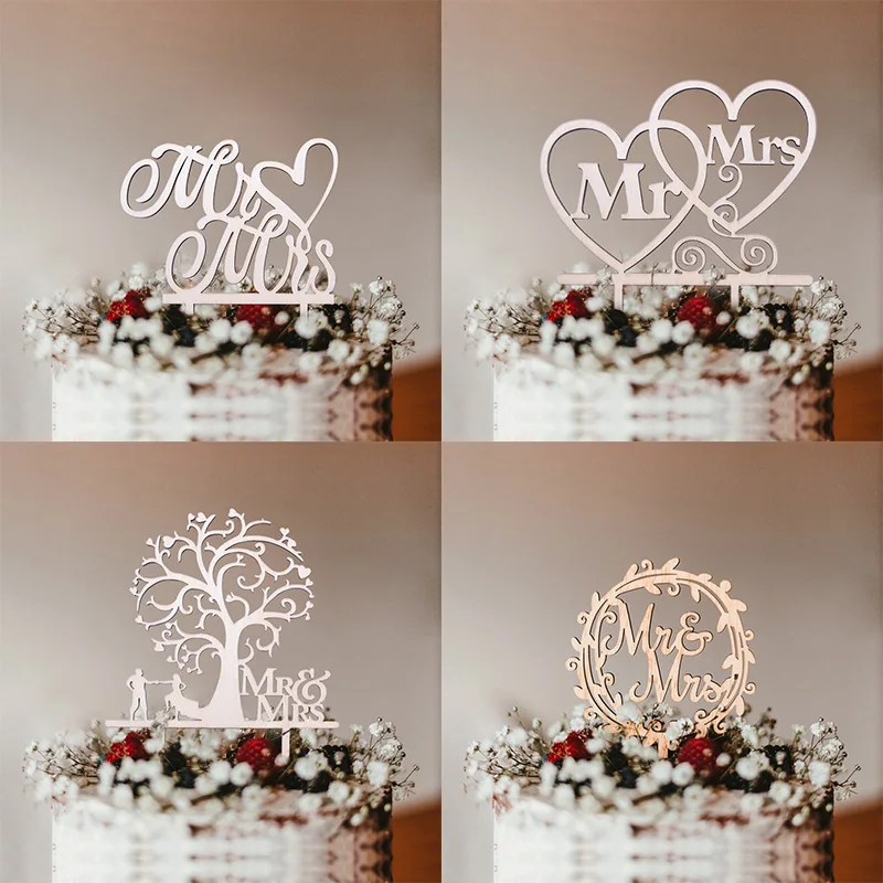 Hollow Wooden Letter Love Just Married Mr&Mrs Cake Topper Bride and Groom Wedding Cake Topper Engagement Gifts Decor 1Pc