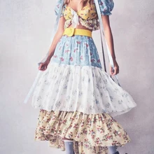 Женская юбка макси с цветочным принтом, в стиле пэчворк, каскадная,, летняя, высокая талия, пояс, Винтаж, Faldas, Пляжная, повседневная, нестандартная, Boho, юбки