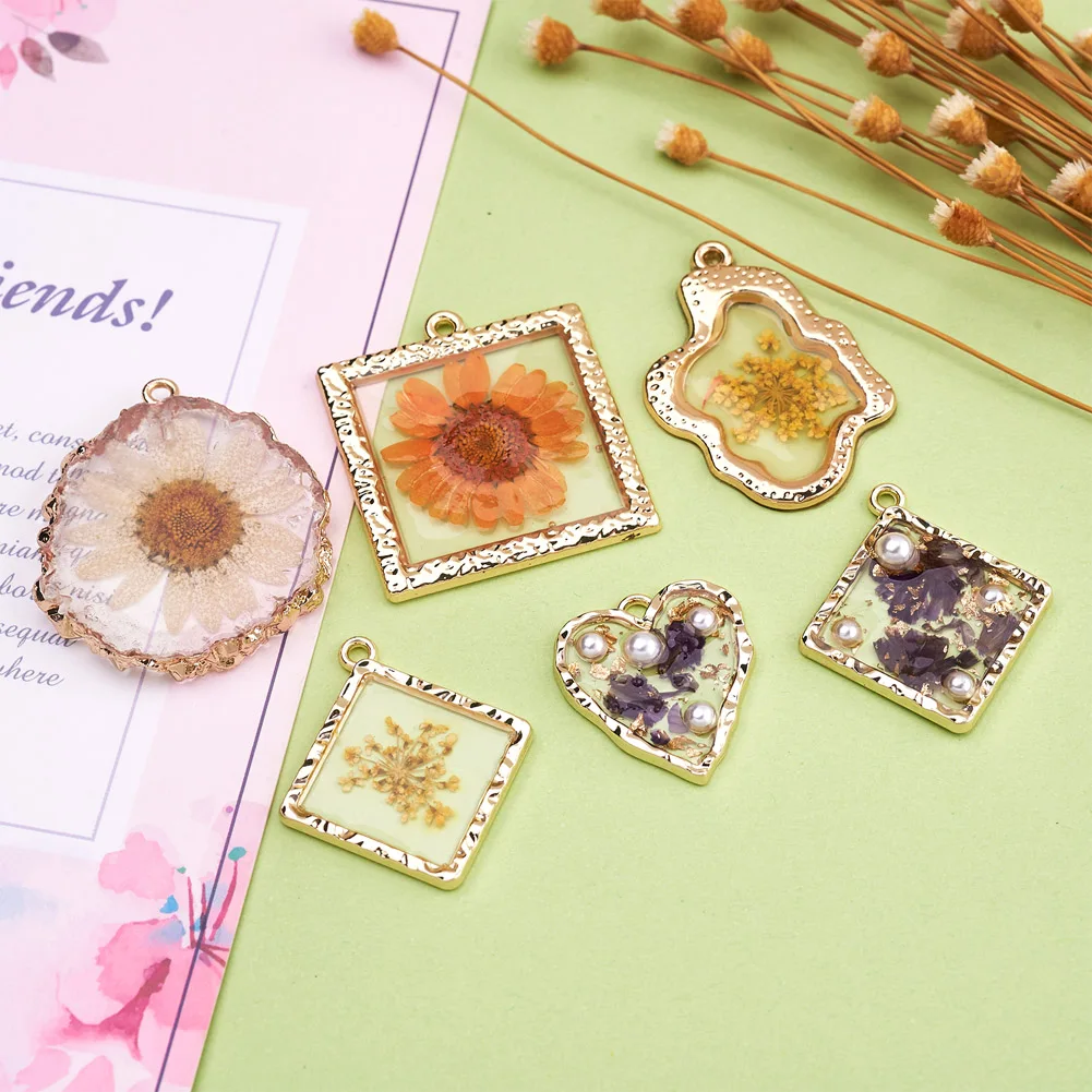 12pcs Wood Open Bezel Blank Frame Charms Diy Uv Resin Pendants