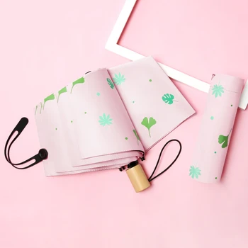 

Mini Portable Women Umbrella 3 Fold Wood Creative Folding Uv Protection Fashion Rain and Sun Umbrella Ombrelli Rain Gear MM60YS