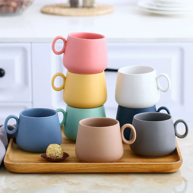 

280ml Creative Fashion Simple Solid Color Macaron Ceramic Mug Matte Frosted Nordic Home Gift Couple Gift Big Belly Water Cup