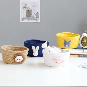 

Cotton Rope Storage Baskets Creative Weave Makeup Organizer Box Cartoon Animals Style Sundries Basket Home Storage Organization