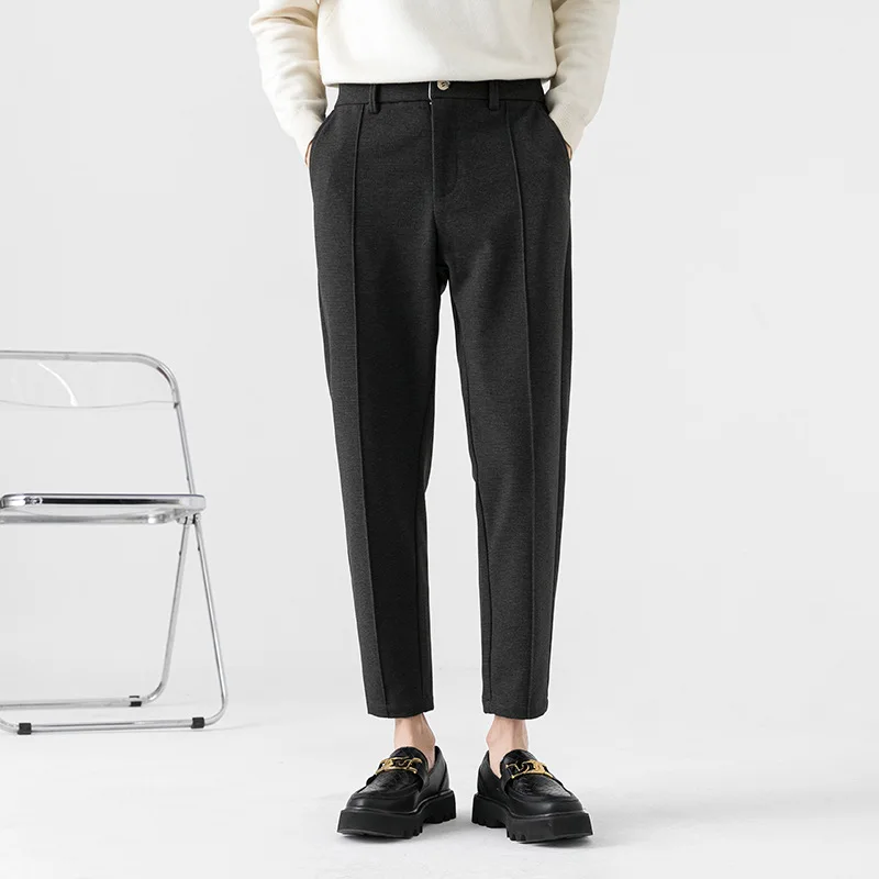 

6821 Suit Pants For Men Woolen England Style Relax Fit Comfy High Quality Stretch Waist Thicken Straight Business Chic Trousers
