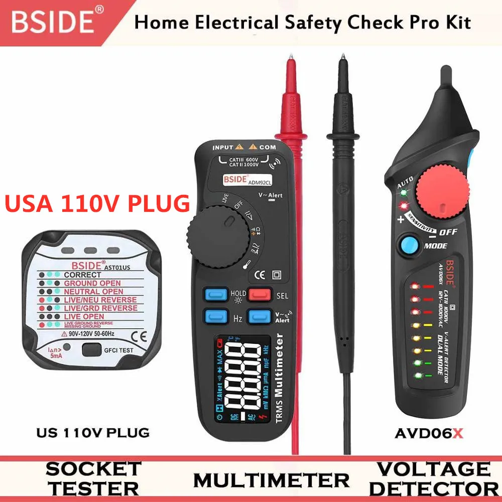 3PCS USA-Pro Kit BSIDE AVD06X Бесконтактный детектор напряжения переменного тока 12-1000 В тестер цепи тестовая ручка разъем питания живой провод проверка двойной режим с 8 светодиодами - Цвет: 3PCS USA-Pro Kit